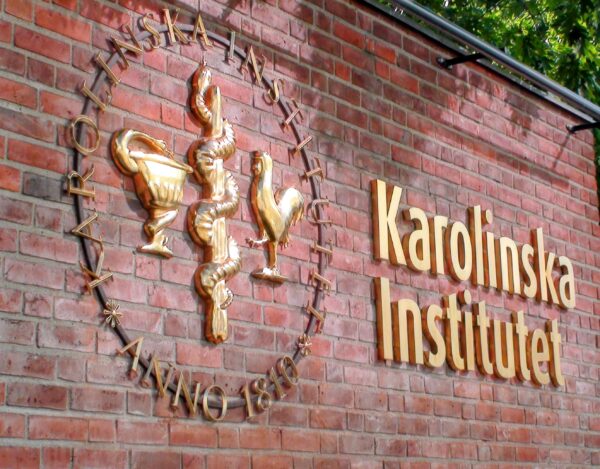 Karolinska Institutet fasadskylt – gjuten brons med ljusramp - Bild 3
