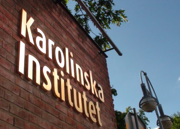 Karolinska Institutet fasadskylt – gjuten brons med ljusramp - Bild 5