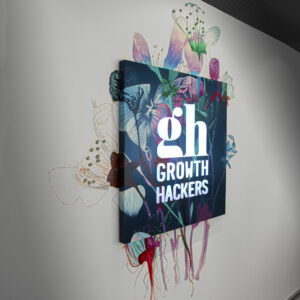Receptionsskylt Growth Hackers – ljuslåda med handmålad vägg
