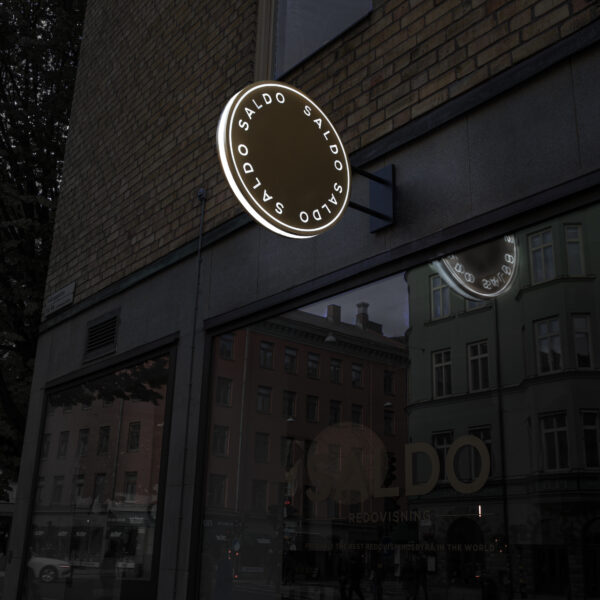 Flaggskylt i guldtitanlegerat rostfritt stål med LED-belyst midja och rund form - Bild 5