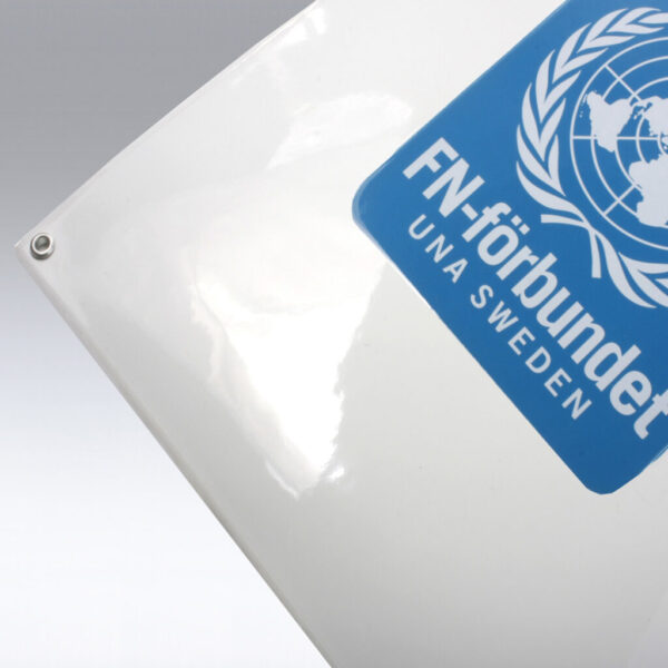 Kupad Vit Emaljskylt med Schablonerad Logotyp