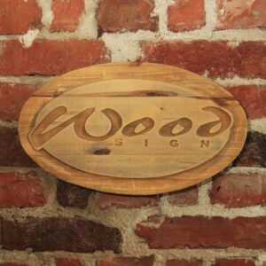 Oval träskylt med 3D djupblästrad dekor – Wood Sign