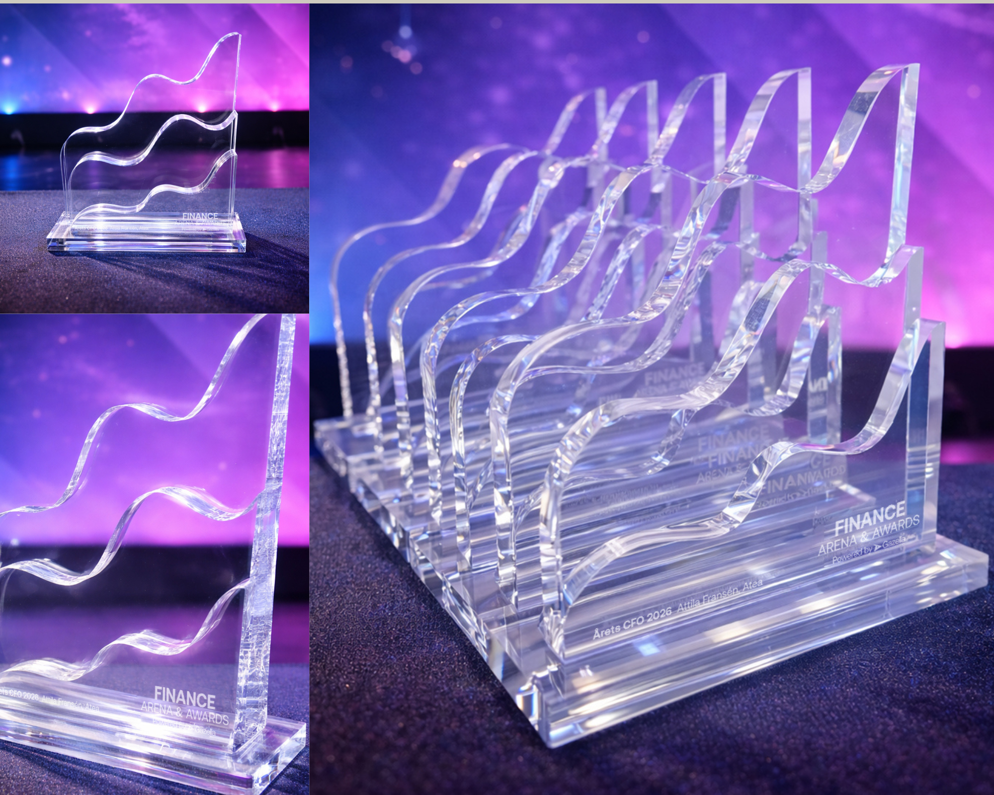 Specialdesignade statyetter i akryl till Gazella Finance Awards 2026