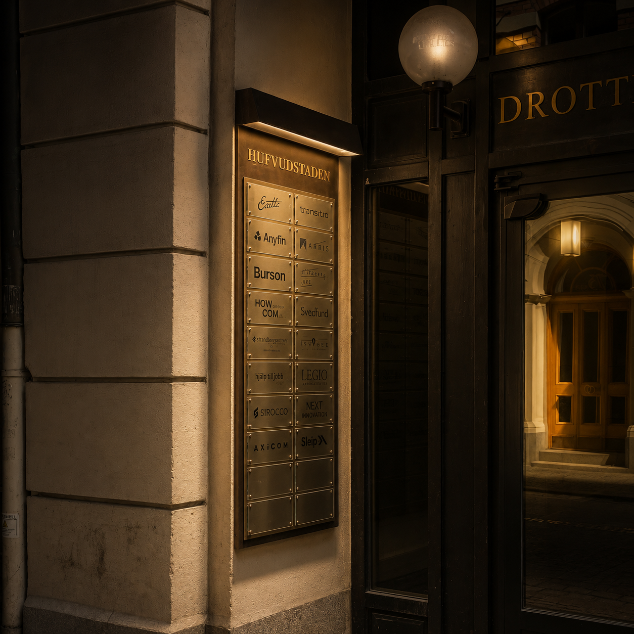 Hufvudstaden Drottninggatan hyresgästregisterskylt bronstitanlegerad rostfritt 2