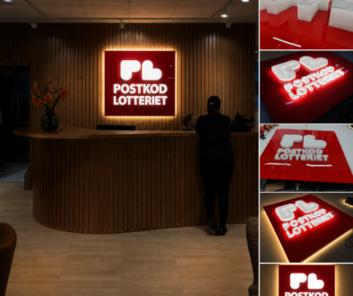 Postkodlotteriet receptionsskylt