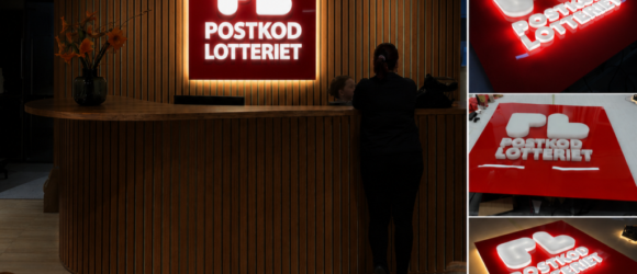 Postkodlotteriet receptionsskylt