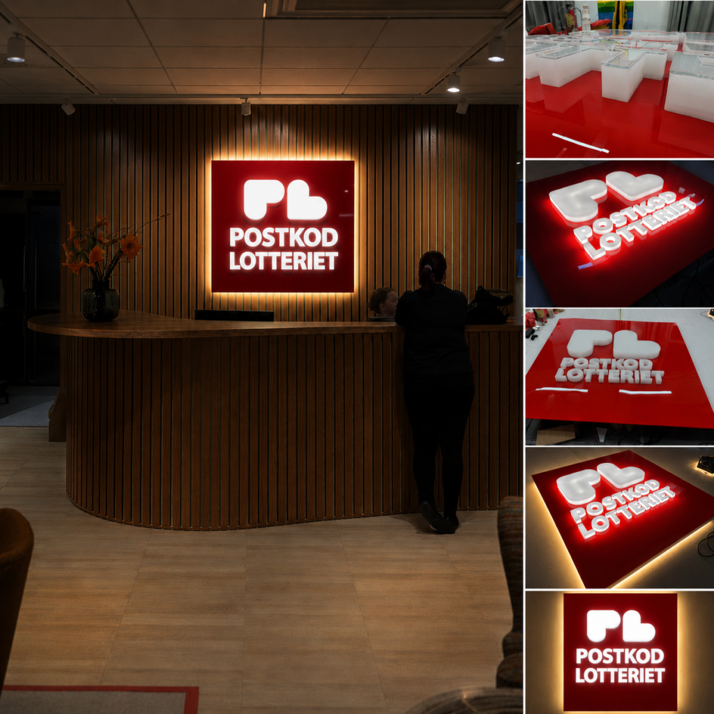 Postkodlotteriet receptionsskylt
